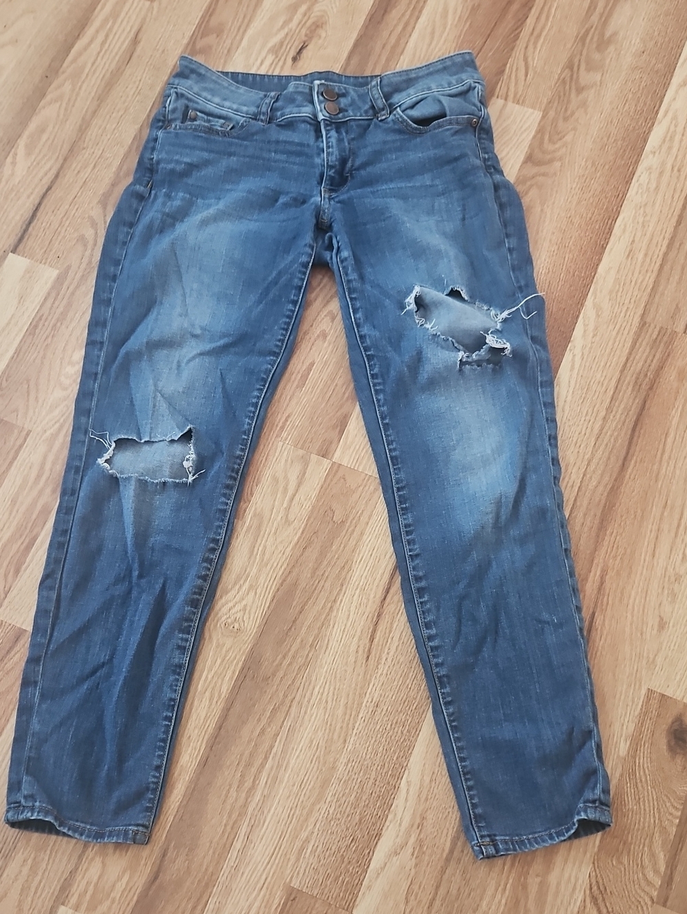 New York & Company Distressed Dark Blue Boyfriend Jeans